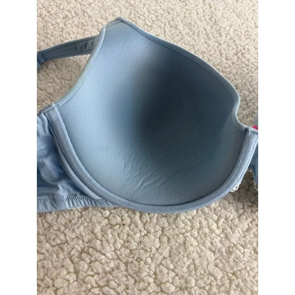Cacique Lightly Lined T-Shirt Bra 42D Baby Blue Underwire Lace